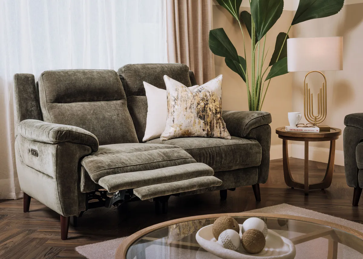 2 Seater Green Fabric Power Reclining Sofa - Elliot