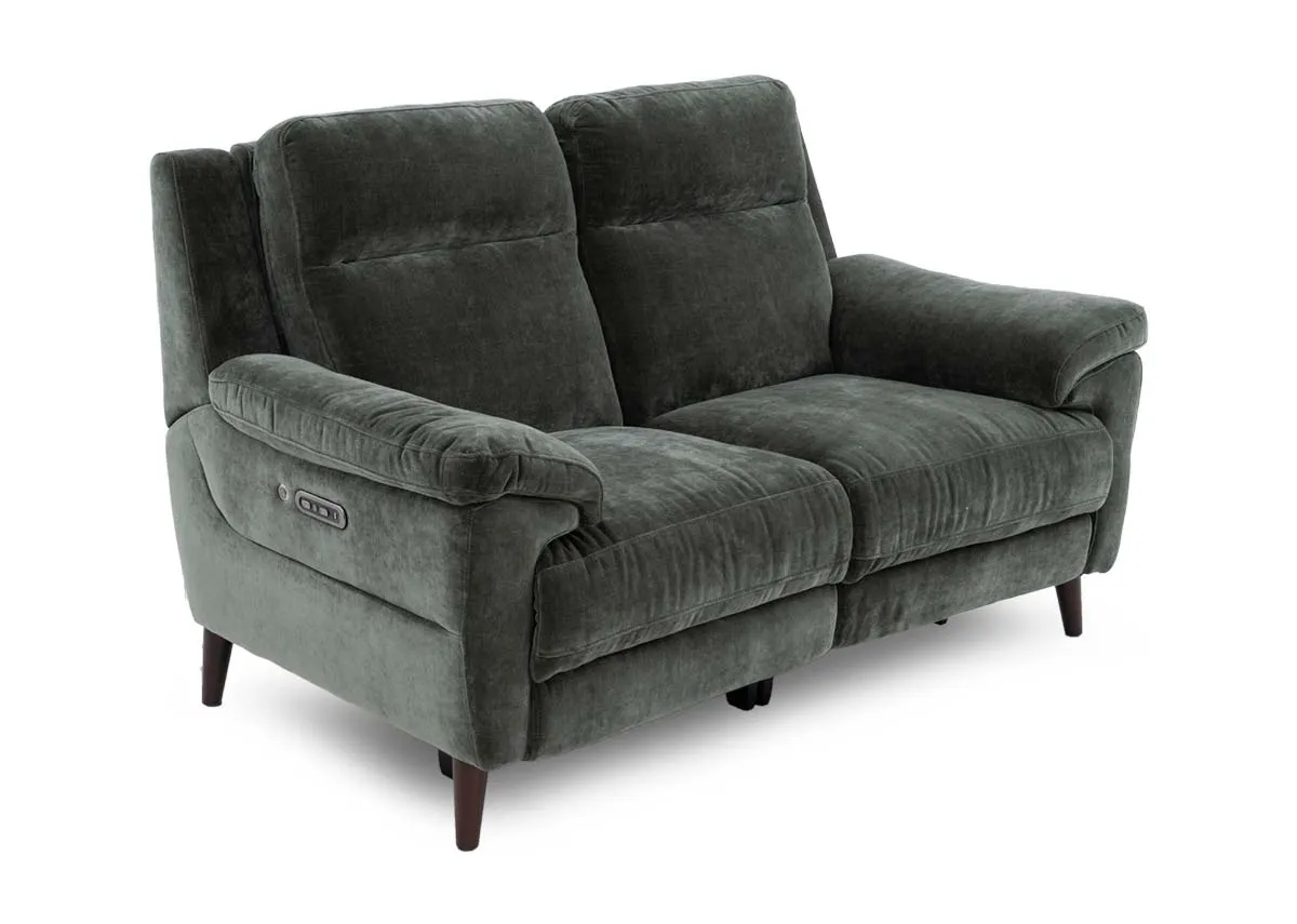 2 Seater Green Fabric Power Reclining Sofa - Elliot