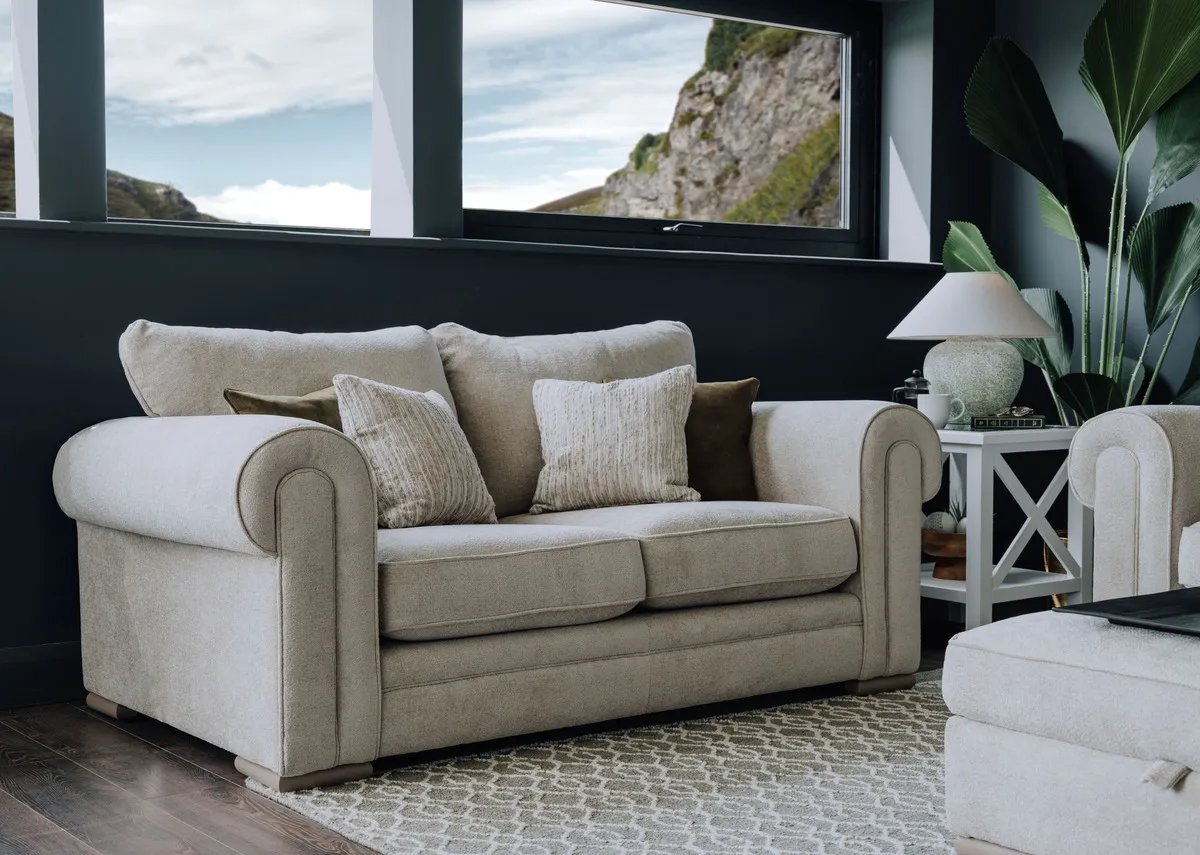 2 Seater Beige Fabric Sofa - Olivia
