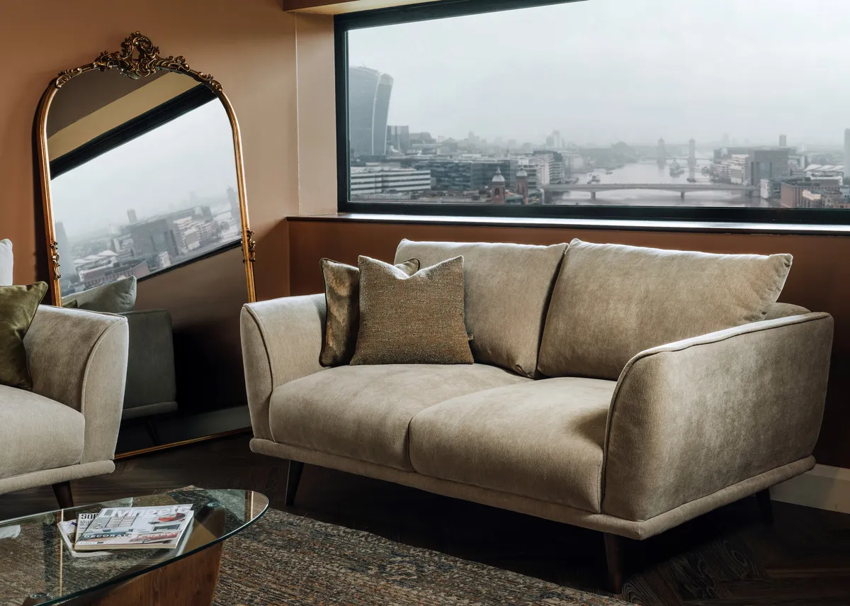 2 Seater Silver Fabric Sofa - Boutique