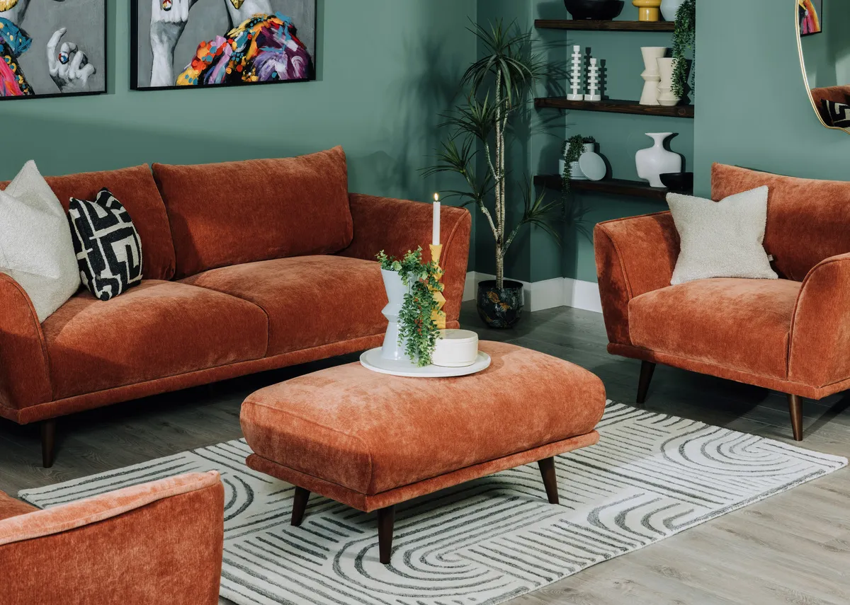 Large Rust Fabric Footstool - Boutique