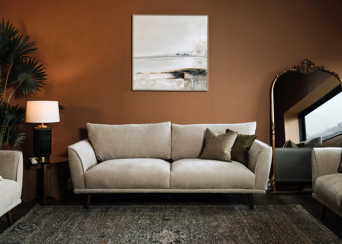 4 Seater Silver Fabric Sofa - Boutique