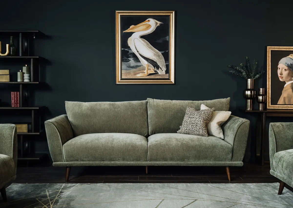 4 Seater Green Fabric Sofa - Boutique