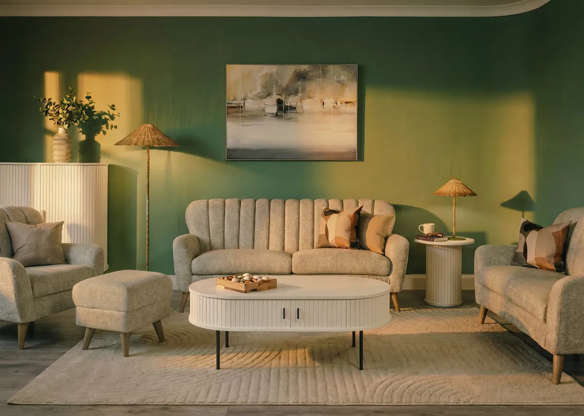 A lifestyle image of the Harper 3 seater sofa with nola side table and Marina mooring canvas.