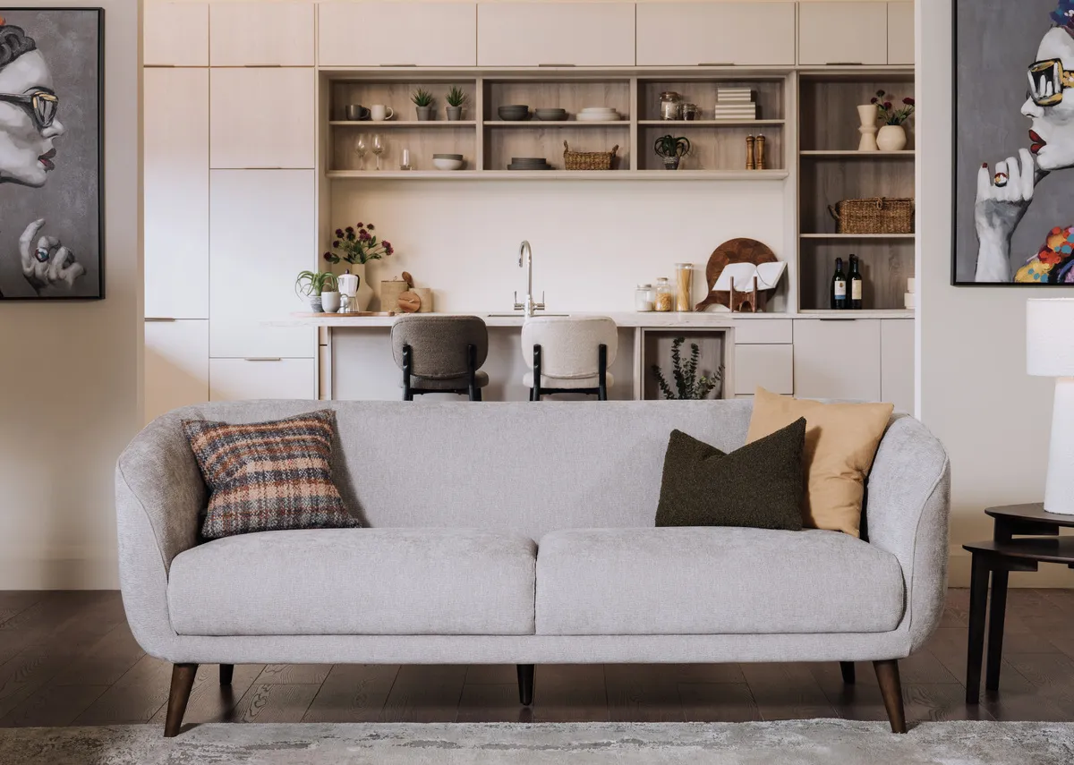 3 Seater Silver Fabric Sofa - Amber