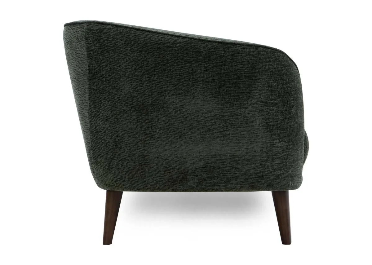 A green fabric 3 seater sofa from EZ Livings Amber range. Side view