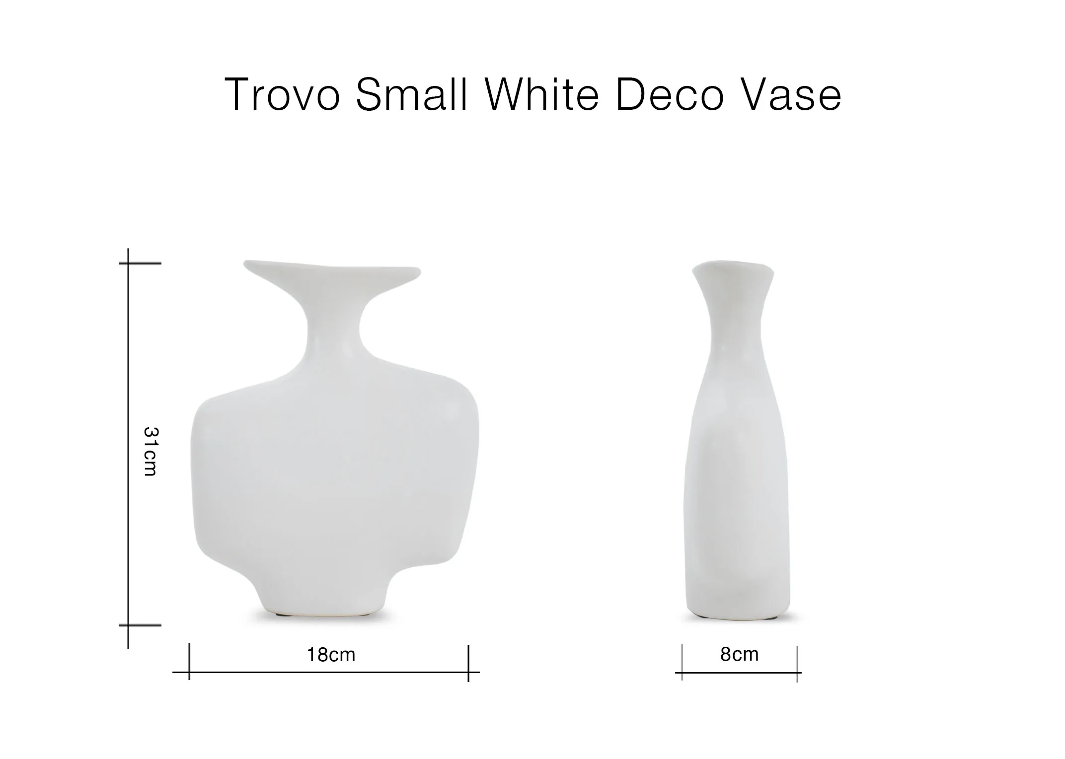A dimension image of the Trovo small vase with 18cm x 31cm