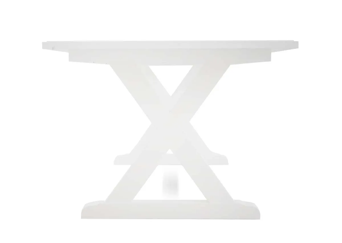 A white rectangular dining table from EZ Livings Hampton range. Side view