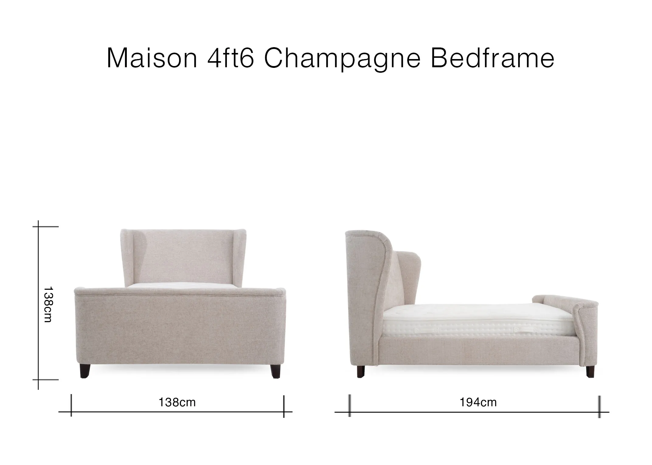 A dimension image of the Maison Bedframe with 138cm x 194cm