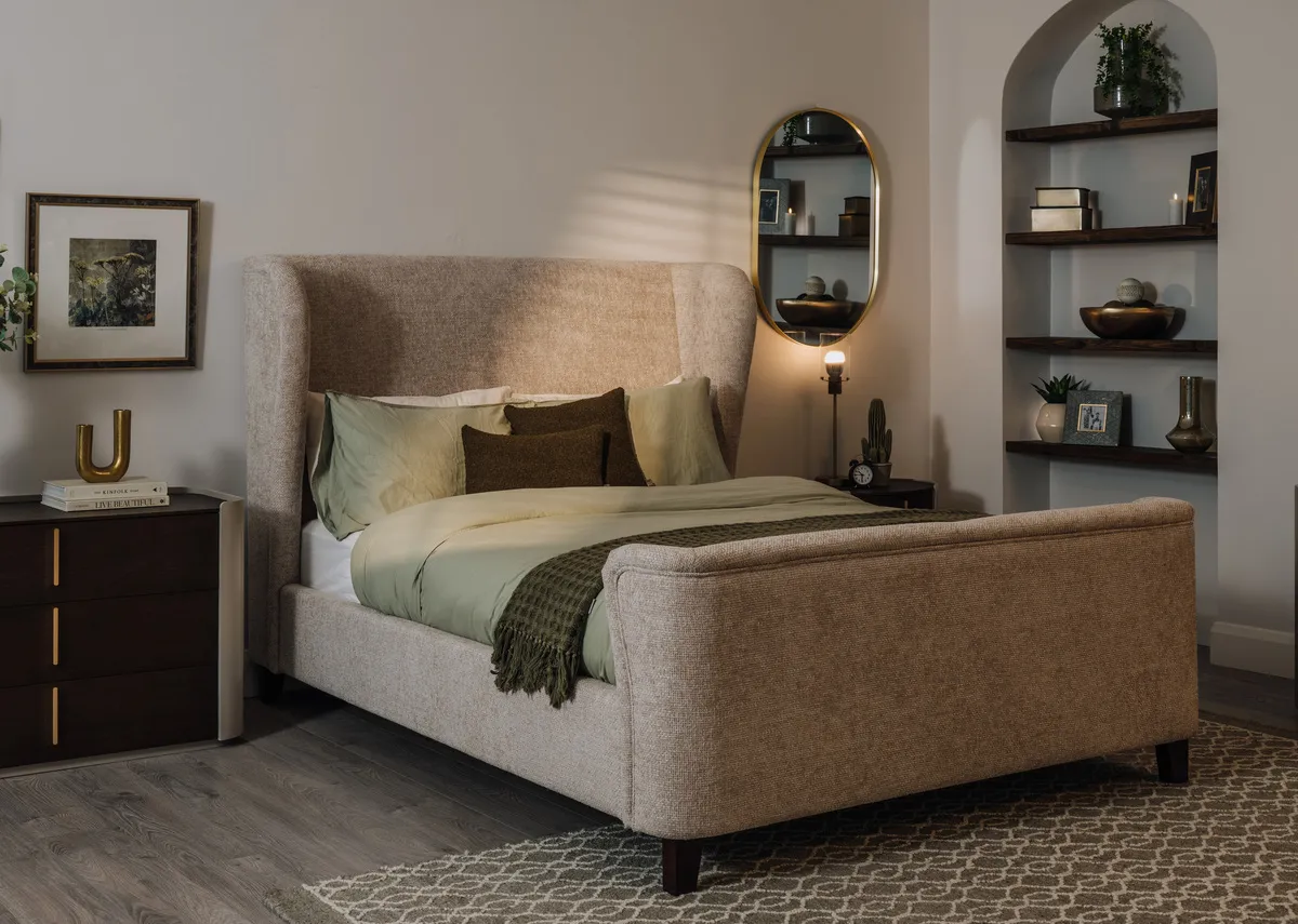 King Size (5ft) Beige Fabric Bed Frame - Maison