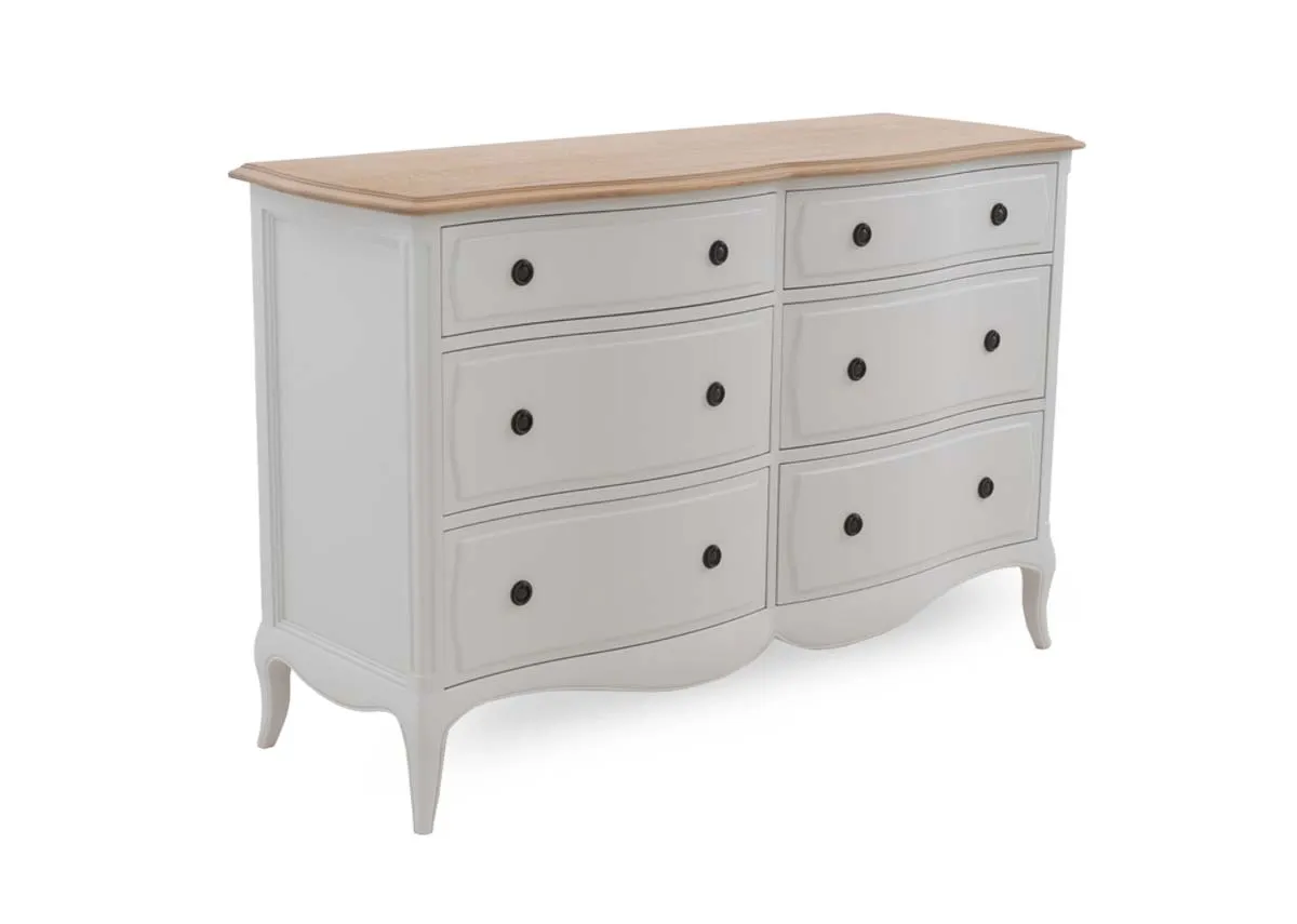 6 Drawer White & Oak Top Dresser - Amelie