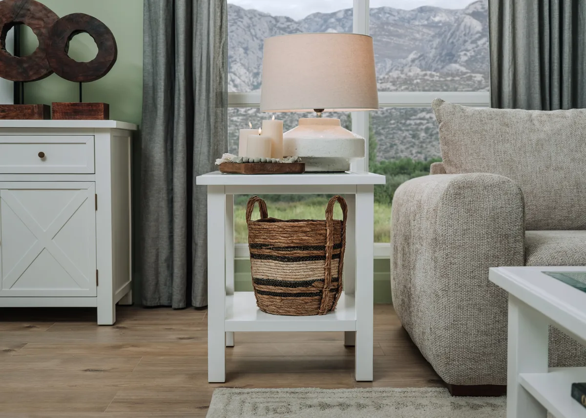 A lifestyle image of the Hampton lamp table with 