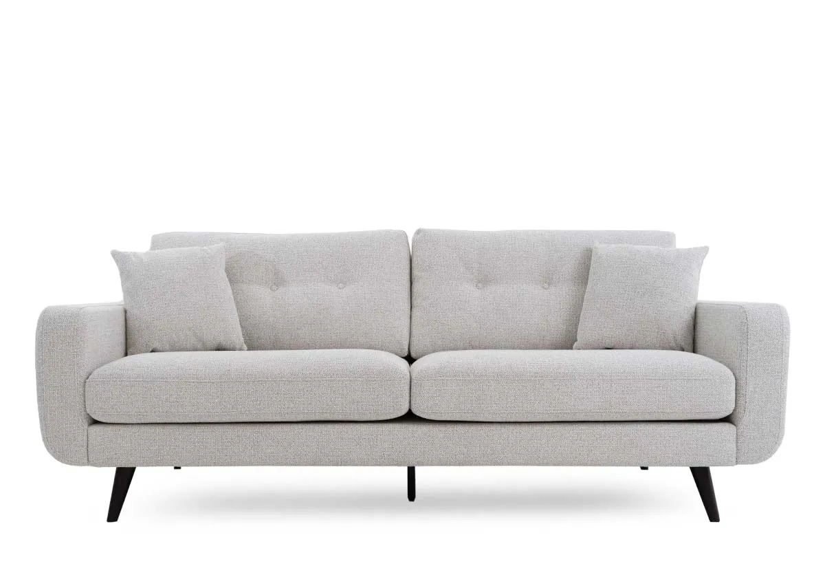A 3 seater light grey fabric sofa from EZ Livings Bandon range. Front view