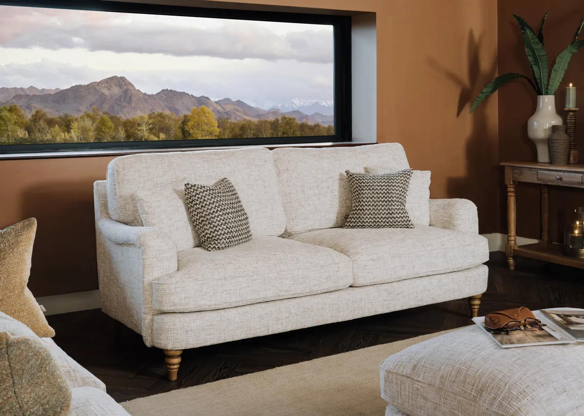 3 Seater Cream Accent Fabric Sofa - Lismore