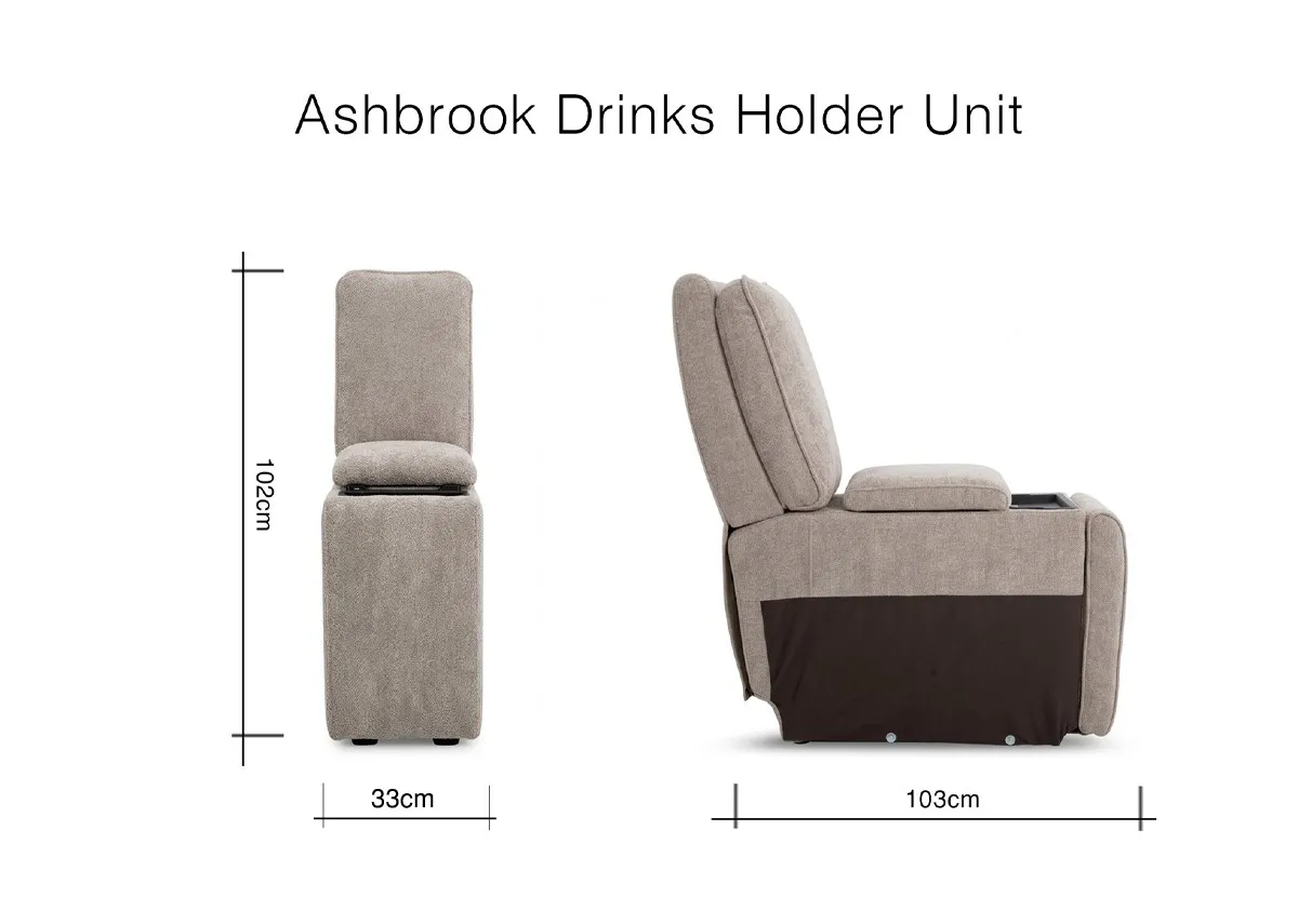 A dimension image of the Ashbrook drinks holder with 33cm x 102cm x 103cm