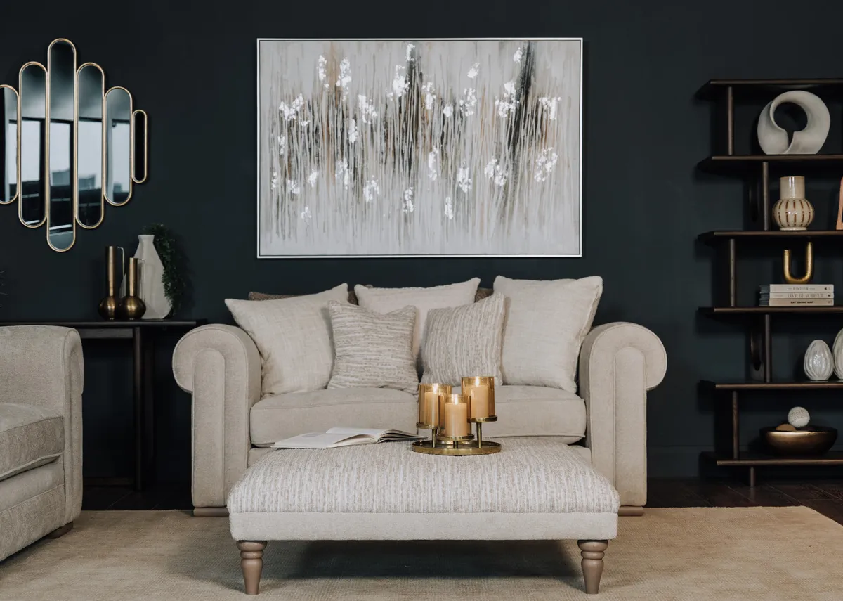 Large Cream Fabric Square Footstool - Olivia