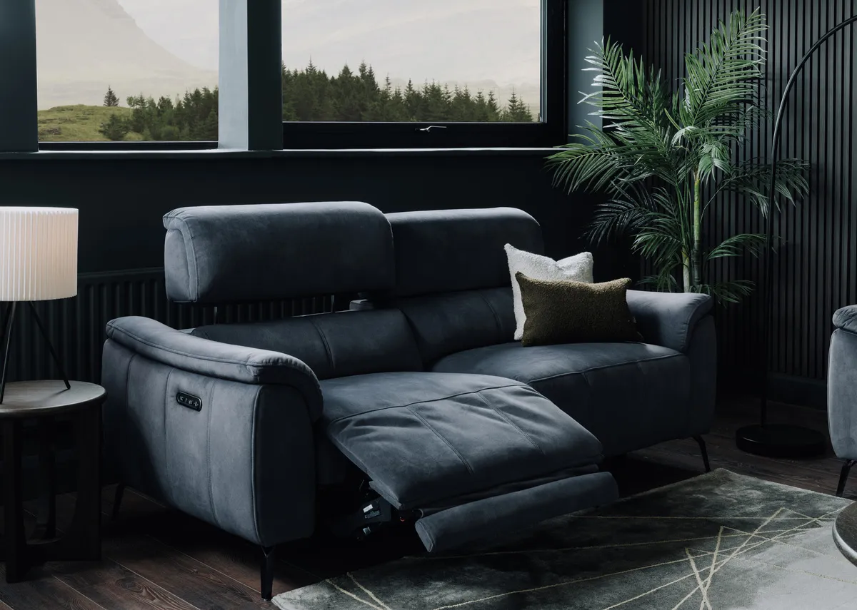 2.5 Seater Grey Fabric Power Reclining Sofa (Bluetooth speaker) - Madison