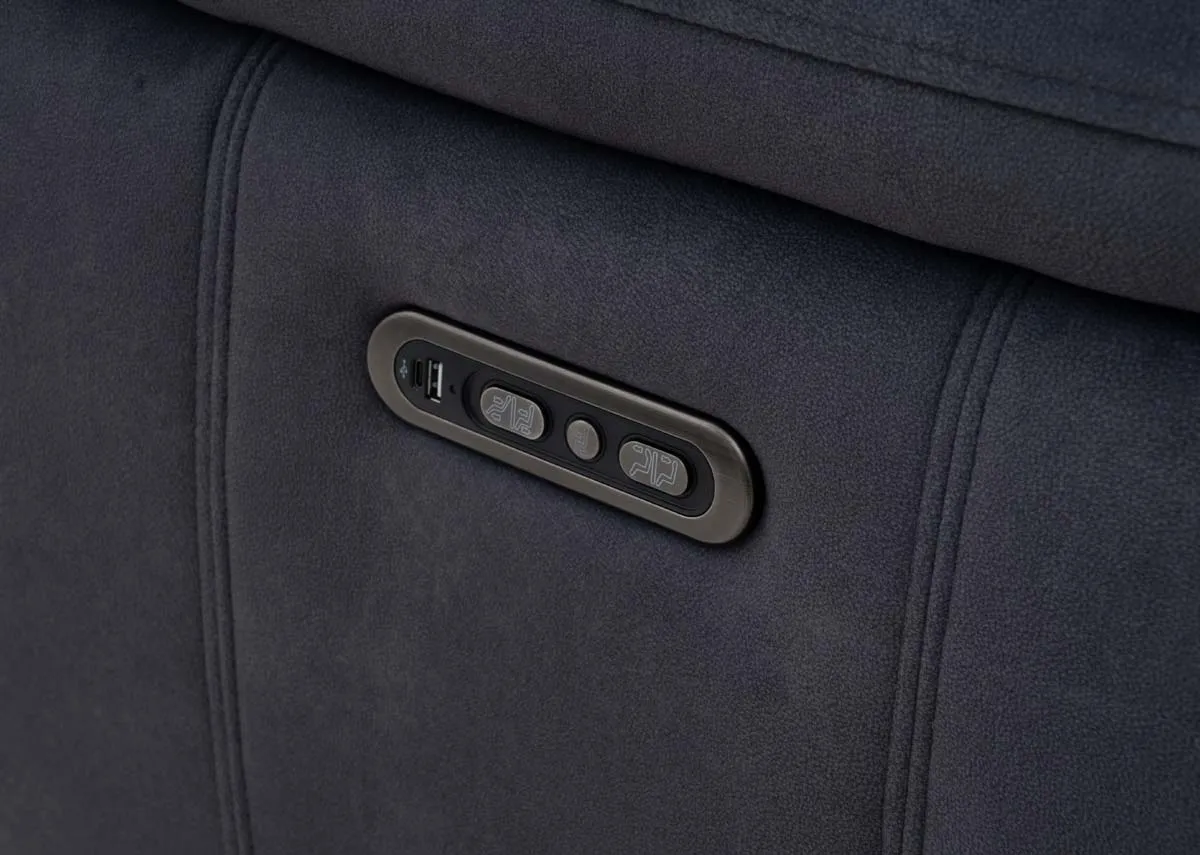 A dark grey 2 seater power recliner from EZ Livings Madsion range.Side view