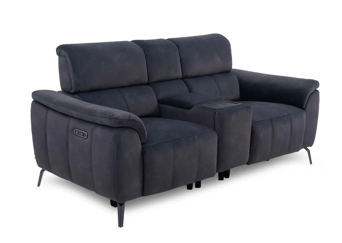 2 Seater Grey Fabric Power Reclining Sofa (Bluetooth speaker) - Madison