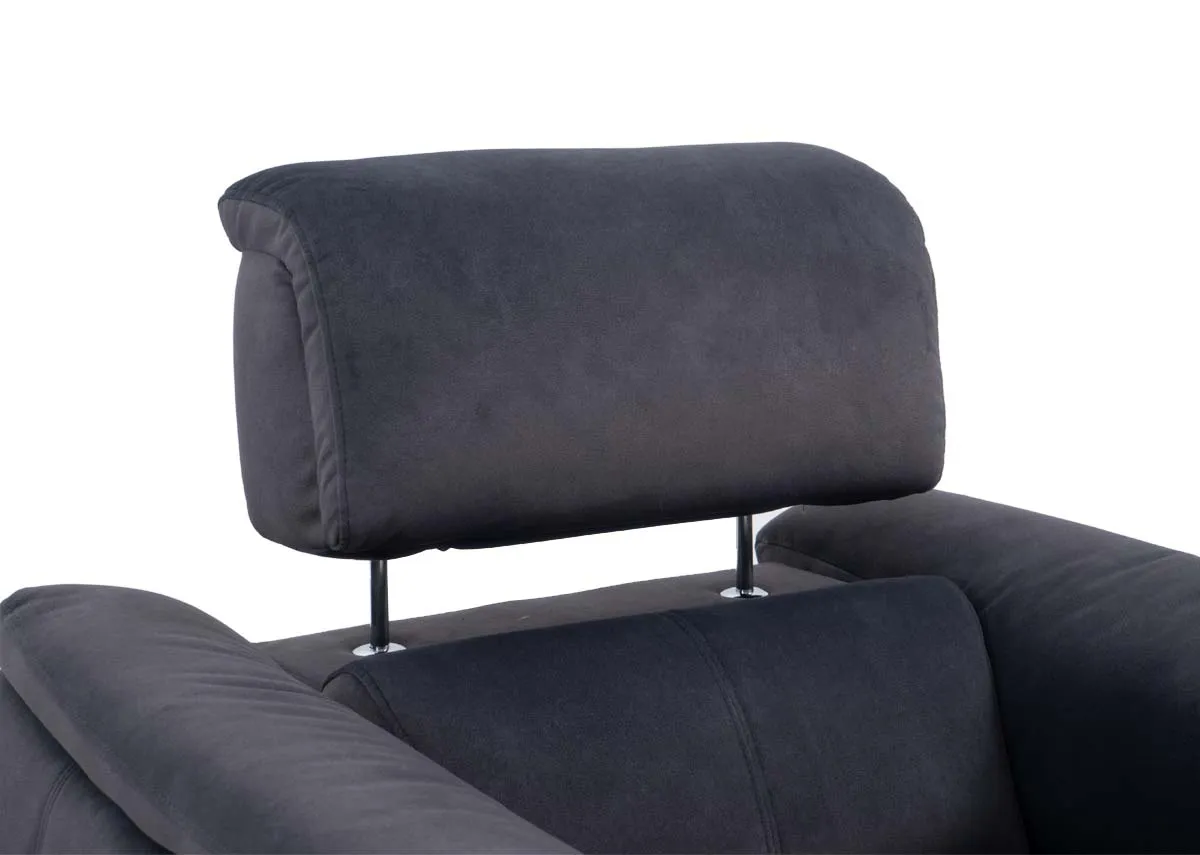 A dark grey power recliner from EZ Livings Madsion range.Front view of chair fixed