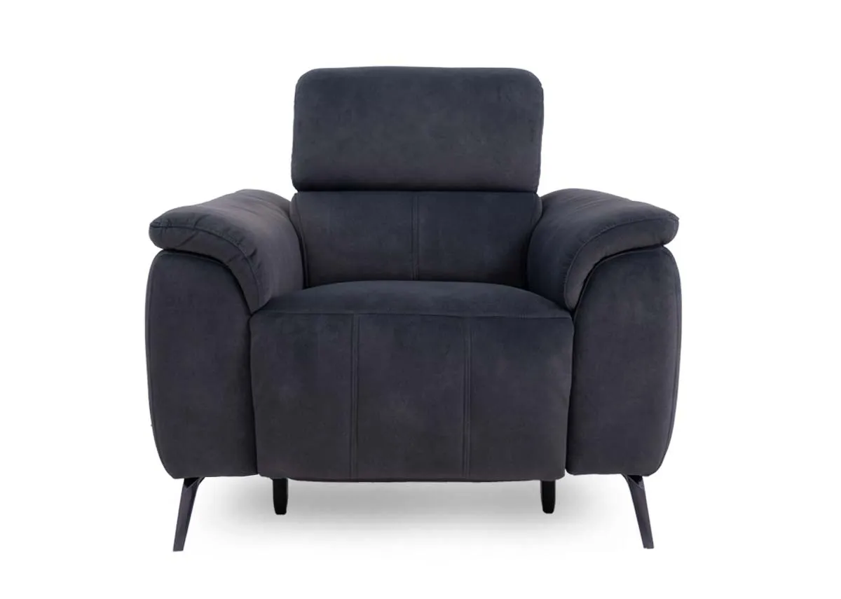 A dark grey power recliner from EZ Livings Madsion range.Closeup of easy to operate control panel