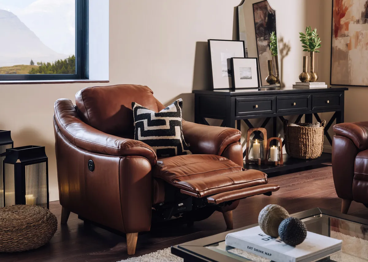 Brown Leather Power Recliner - Blaze