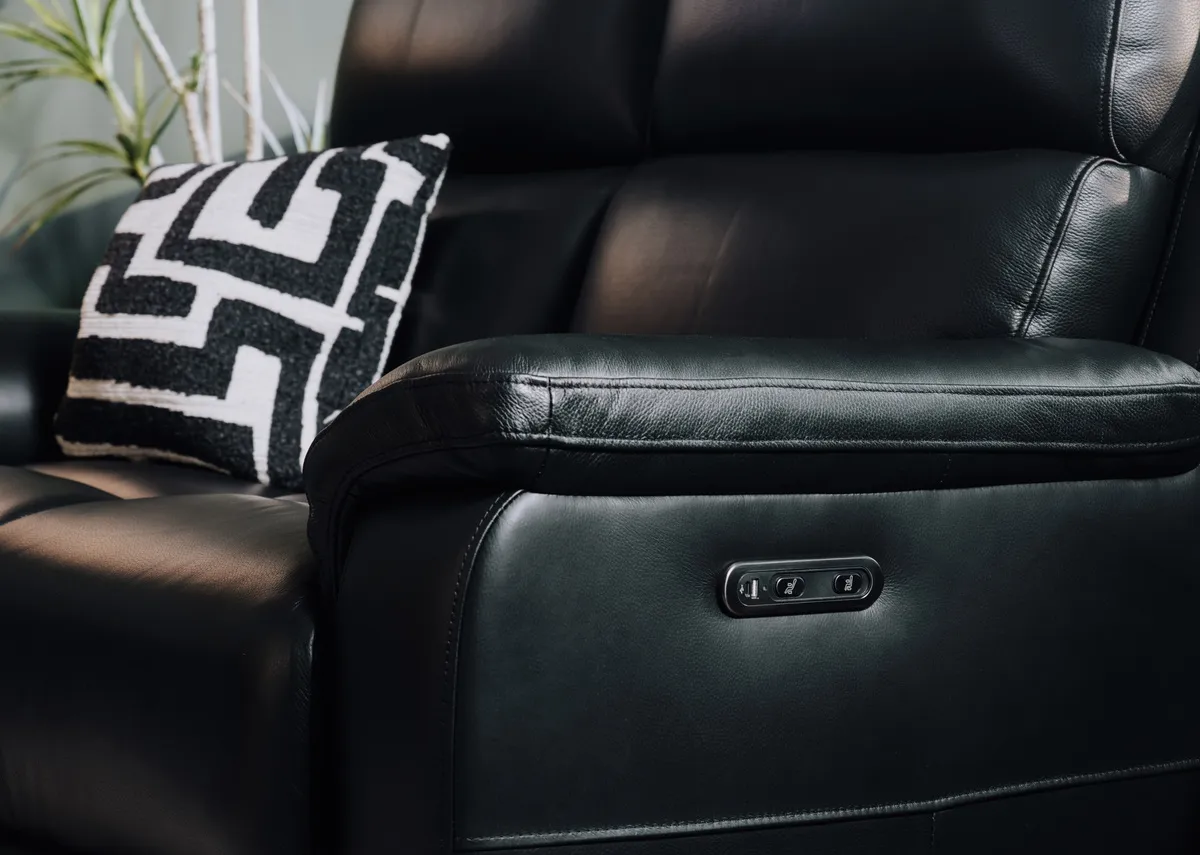 A dimension image of the Raven 3 seater Power Recliner with 210cm x 108cm x 98-168cm