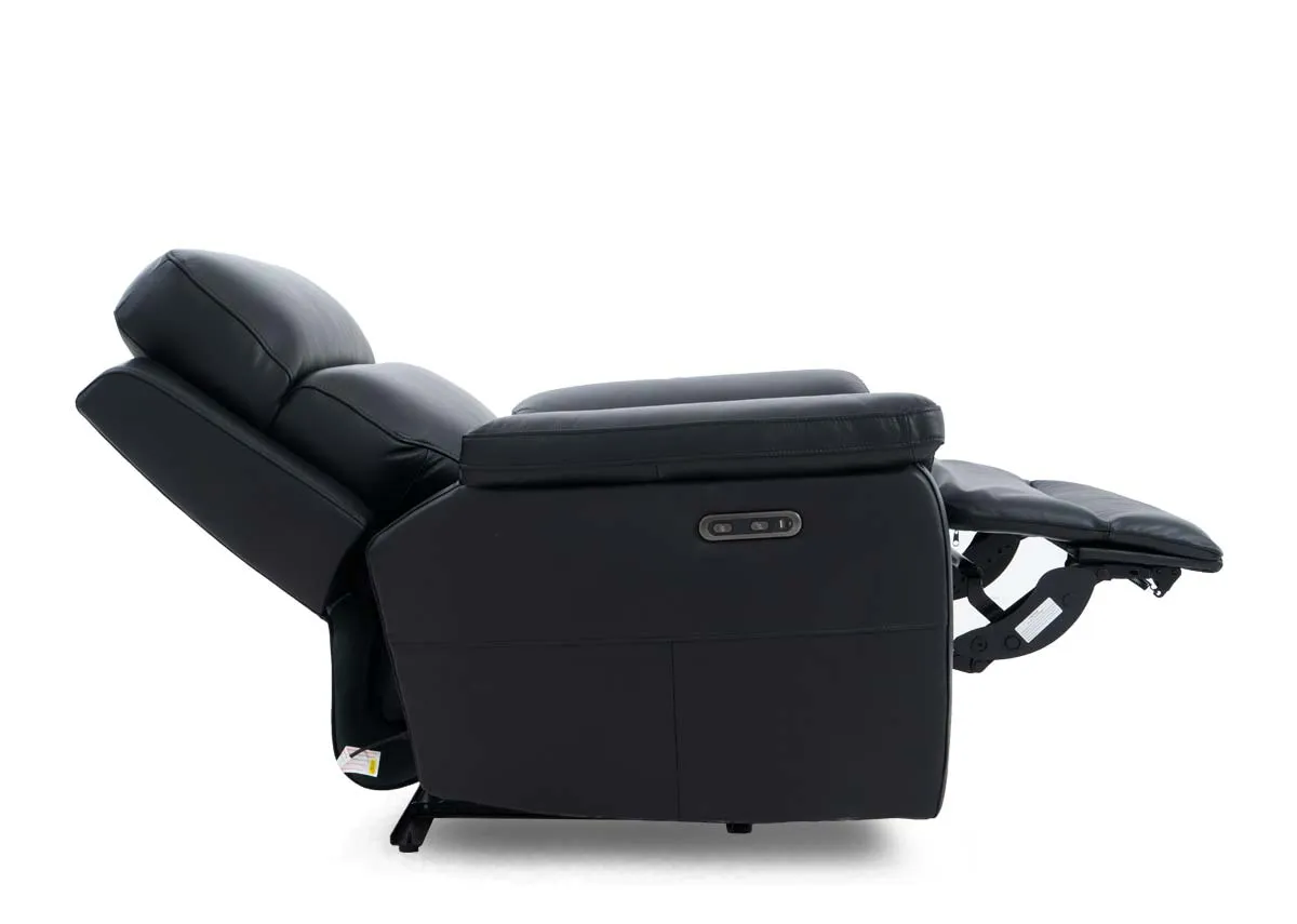 A dimension image of the Raven Power Recliner with 95cm x 108cm x 98-168cm