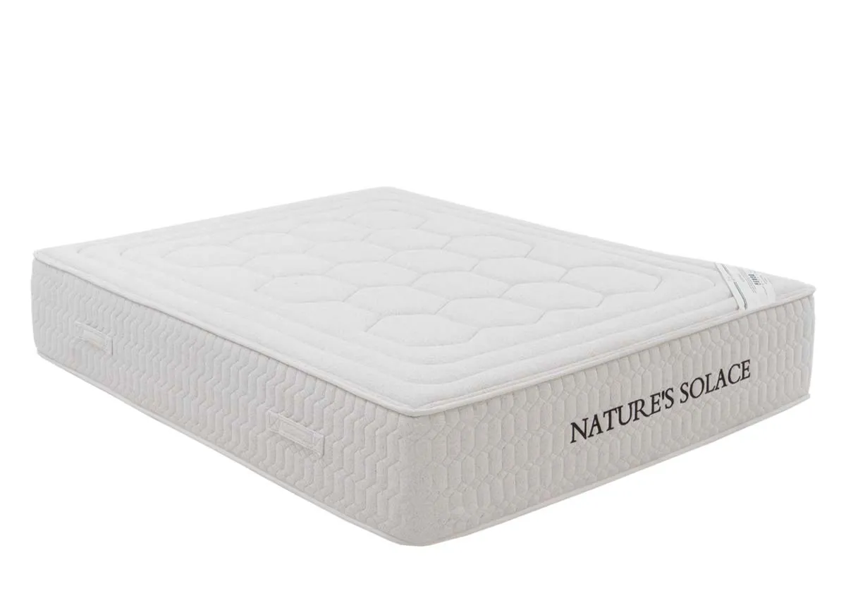 An irish designed pocket spring mattress from EZ Livings Natures Solace range. Angled view.