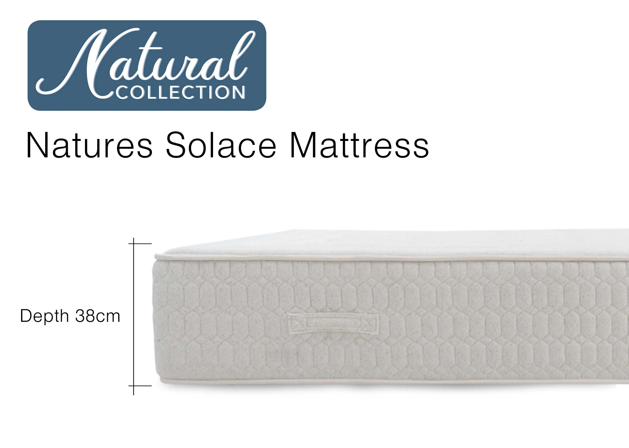A dimension image of the Natures Solace Mattress with 38cm