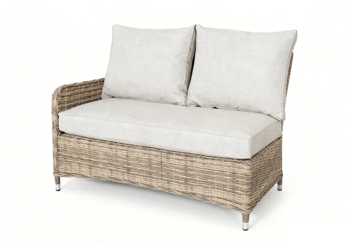 A dimension image of the Monterey Garden set with table 71.5cm x 120cm and sofa