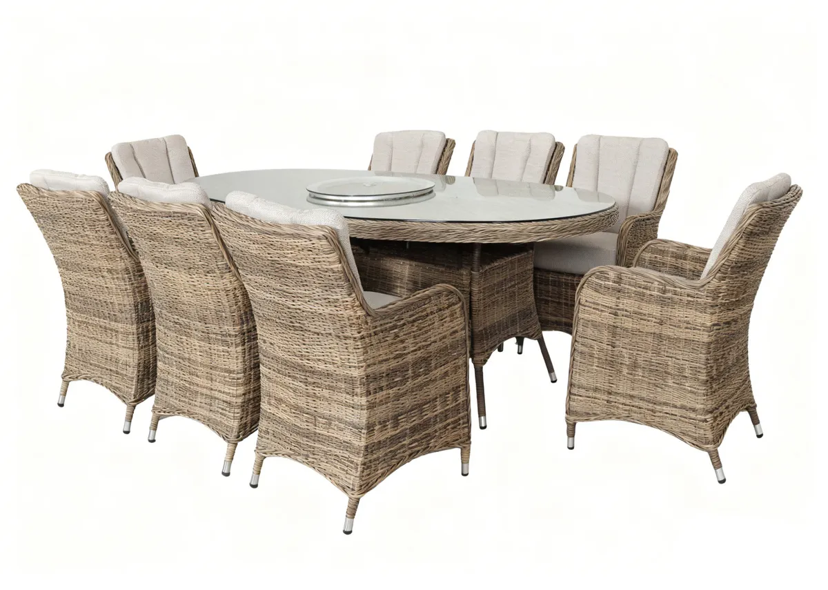 Oval Table & 8 Chairs Garden Dining Set with Ice Bucket & Lazy Susan - Monterey