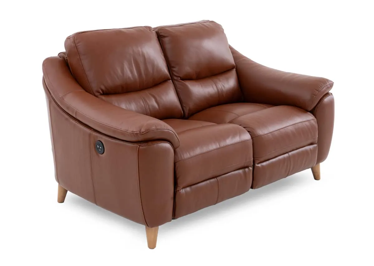 2 Seater Brown Leather Power Reclining Sofa - Blaze