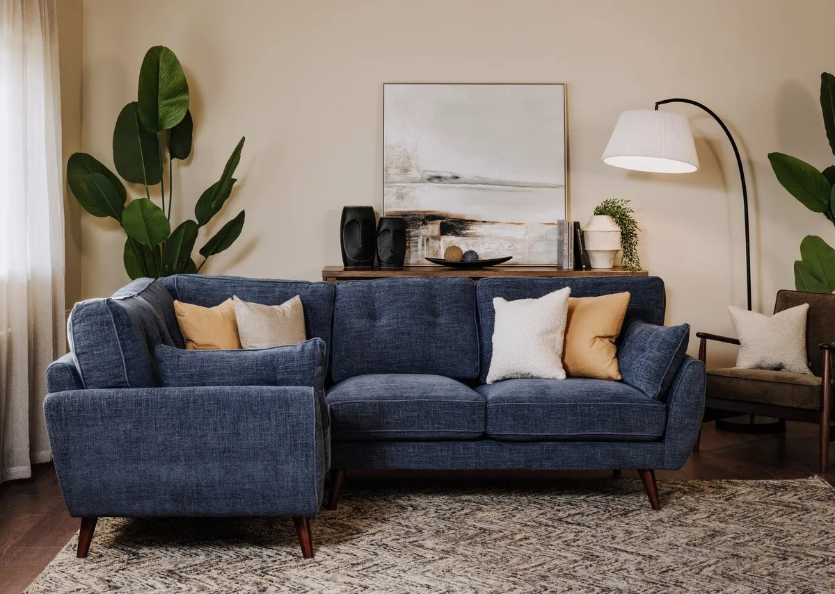 Denim Blue Fabric LHF Corner Sofa - Caoimhe