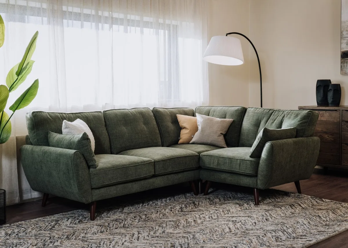 Olive Green Fabric RHF Corner Sofa - Caoimhe