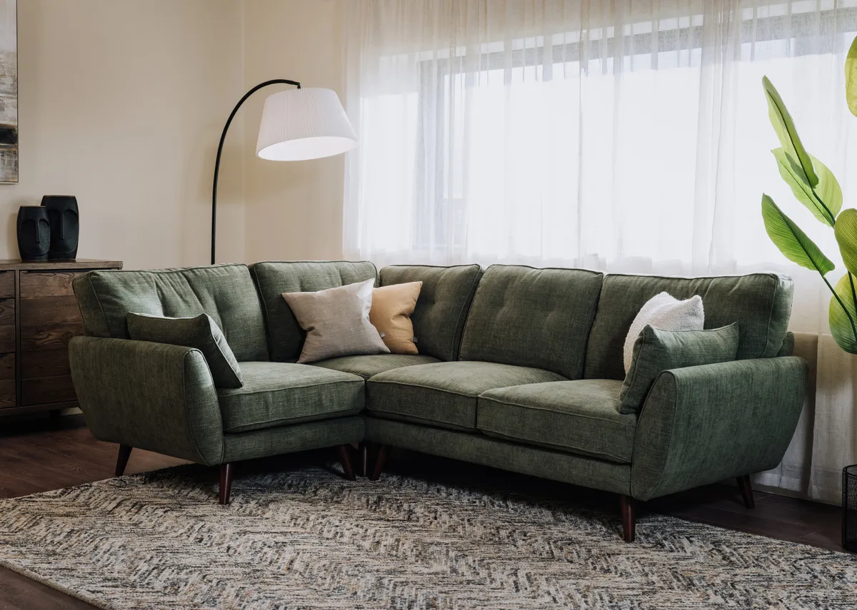 Olive Green Fabric LHF Corner Sofa - Caoimhe