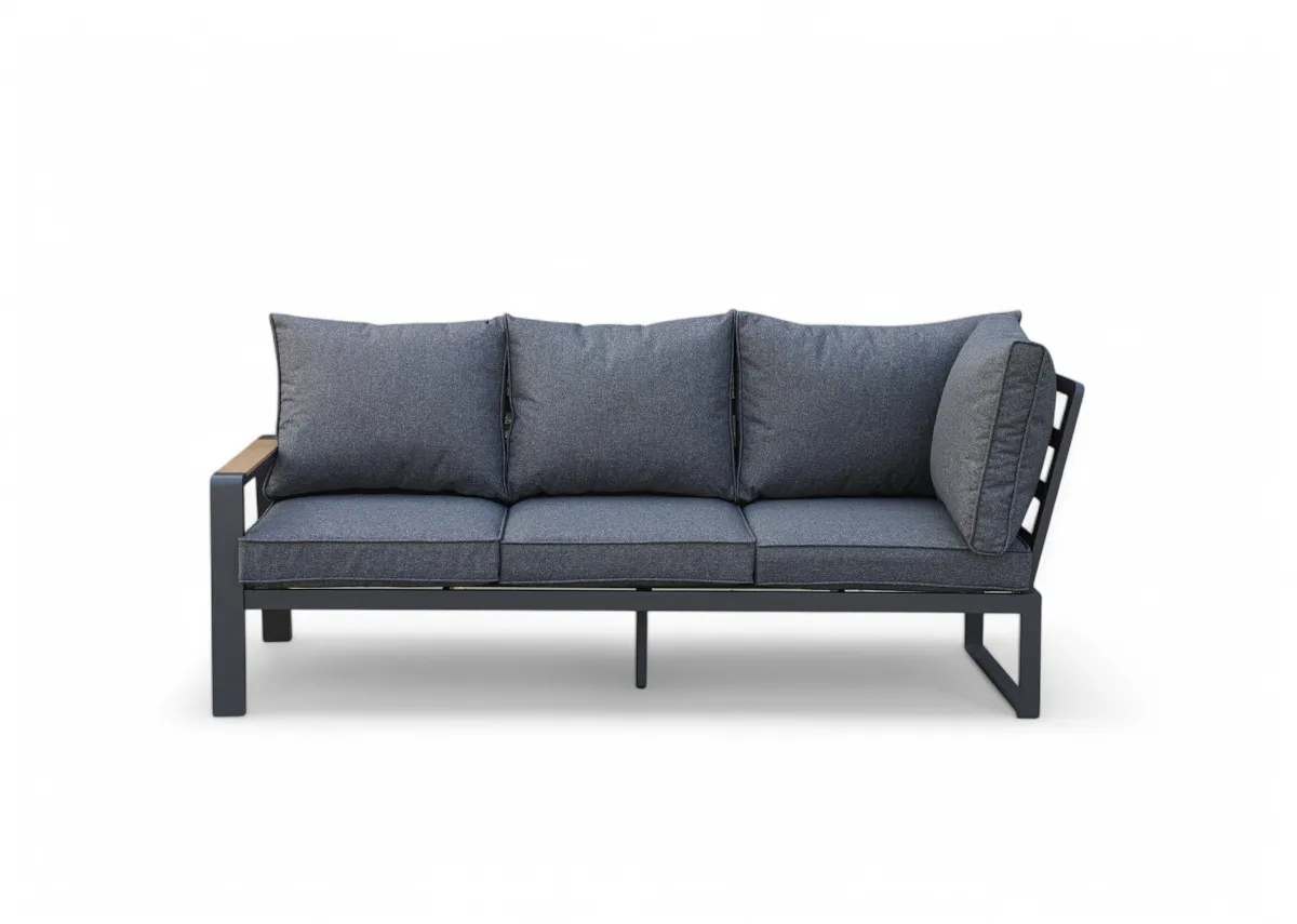 A grey garden corner sofa modular part shws that the pieces are  easy to move.