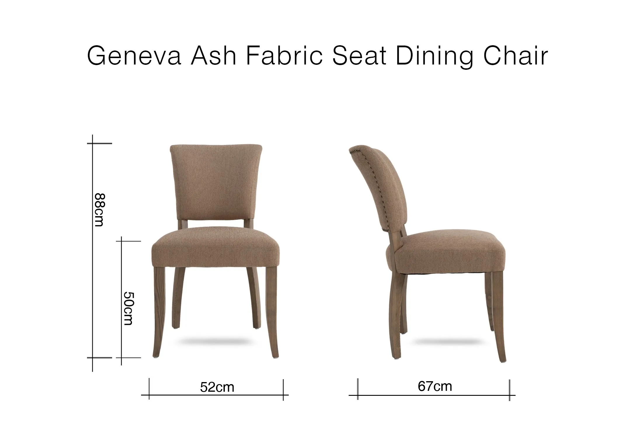 A dimension image of the Geneva Fabric Chair with 52cm x 88cm x 67cm x 50cm