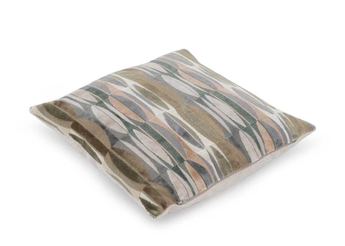 A green print cushion from EZ Livings Obessa Range. Angled view
