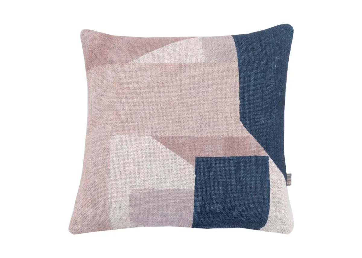 45cm Beige & Navy Cushion - Geo Block