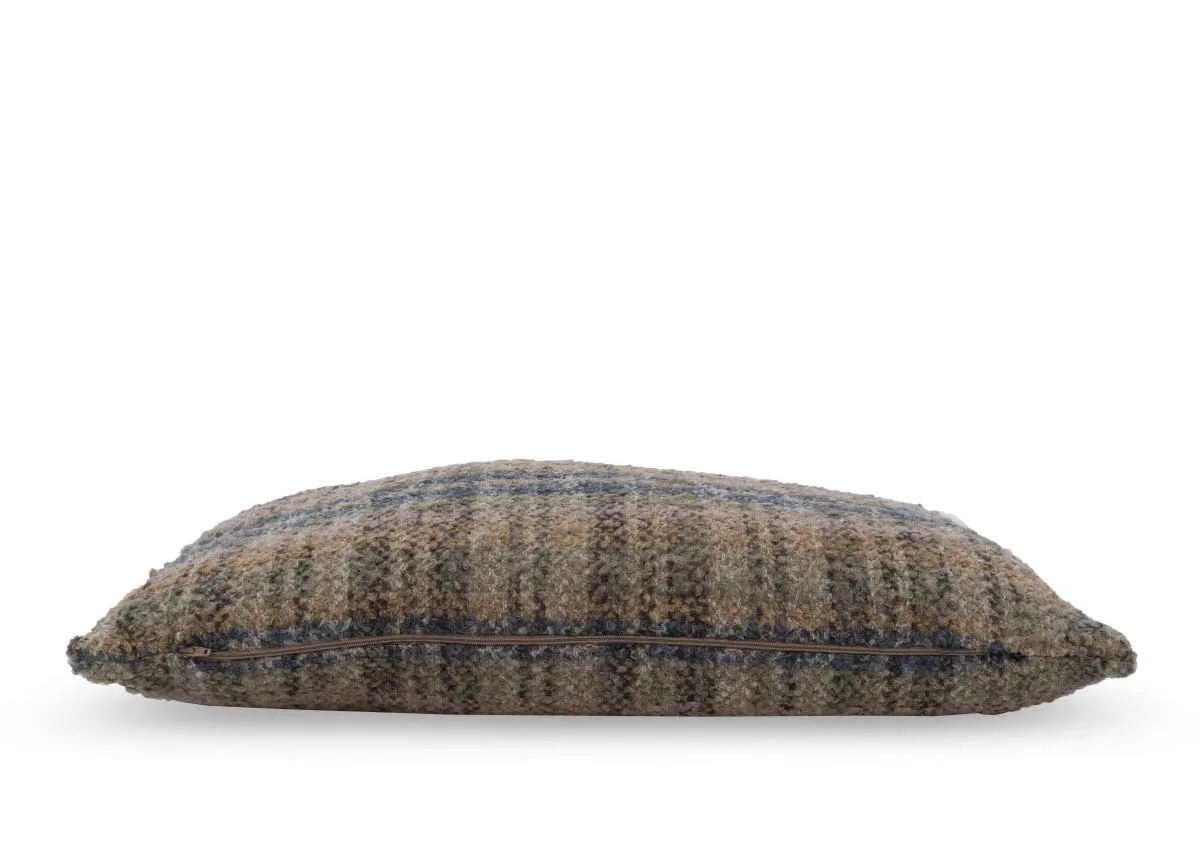 A bolster cushion with green and grey tweed from EZ Livings Uilleann range.Side view