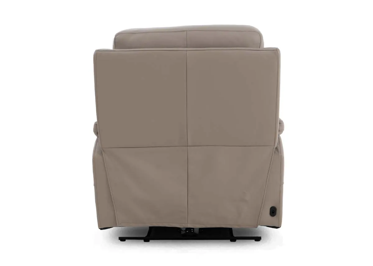 A beige leather recliner from EZ Livings Raven range.Back view.