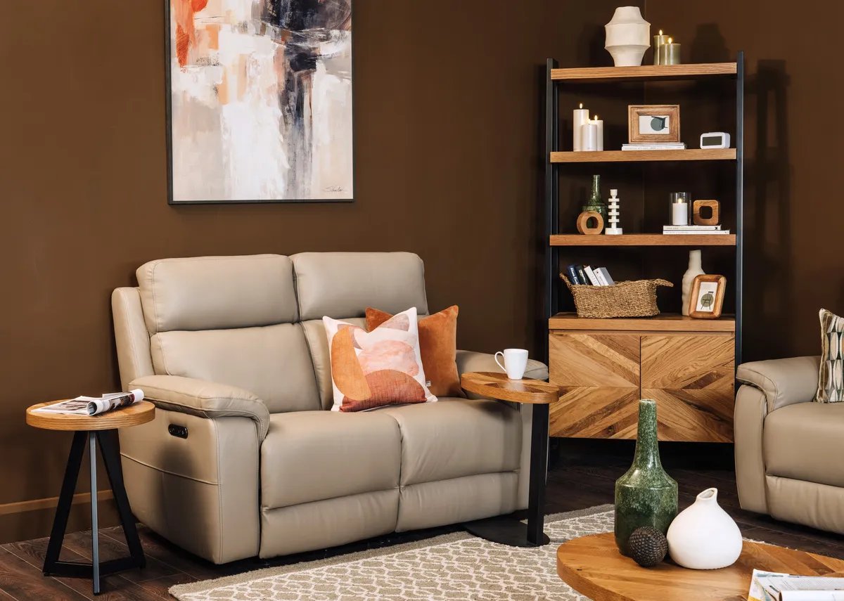 A closeup of the remote for the leather power reclining sofa from EZ Livings Raven range. Closeup of the usb charging port