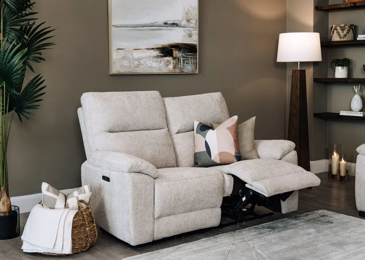 2 Seater Beige Fabric Power Reclining Sofa - Annalee