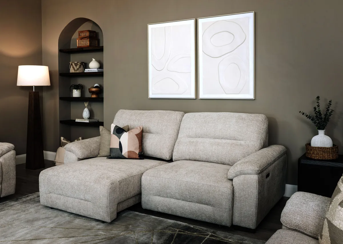 3 Seater Beige Fabric Cinema Chaise - Annalee