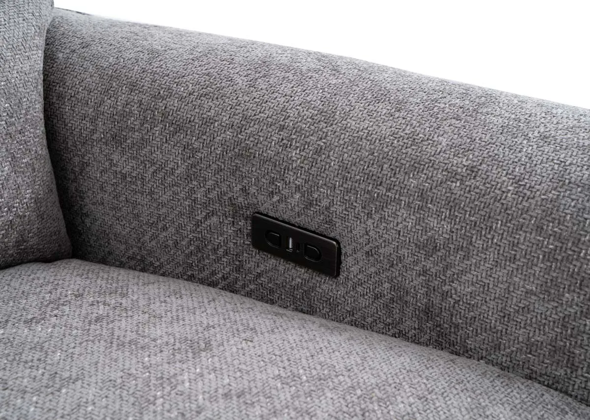 A grey 2 seater with power reclining functions from EZ Livings Ashbrook range. Side view