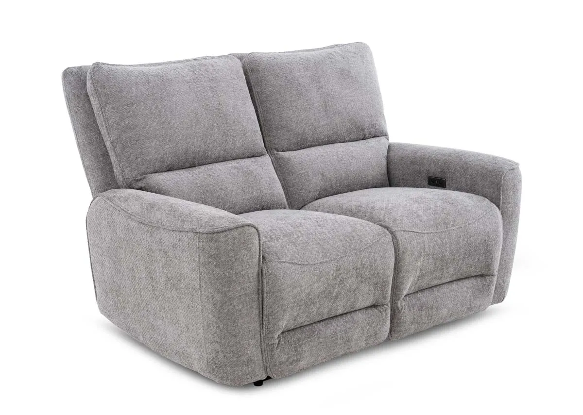 A grey 2 seater with power reclining functions from EZ Livings Ashbrook range. Angled view