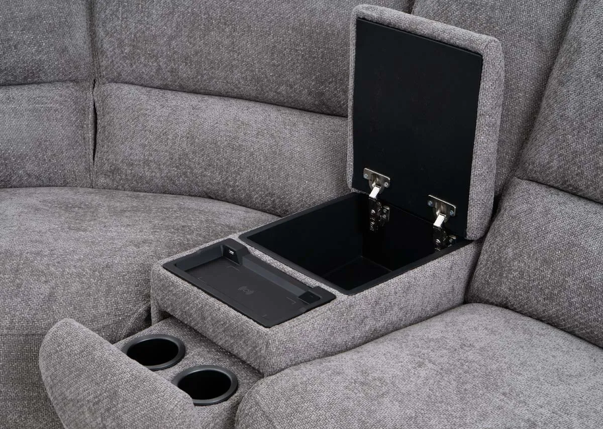 A fabric large corner sofa from EZ Livings Ashbrook range. Closeup of power reclining button.