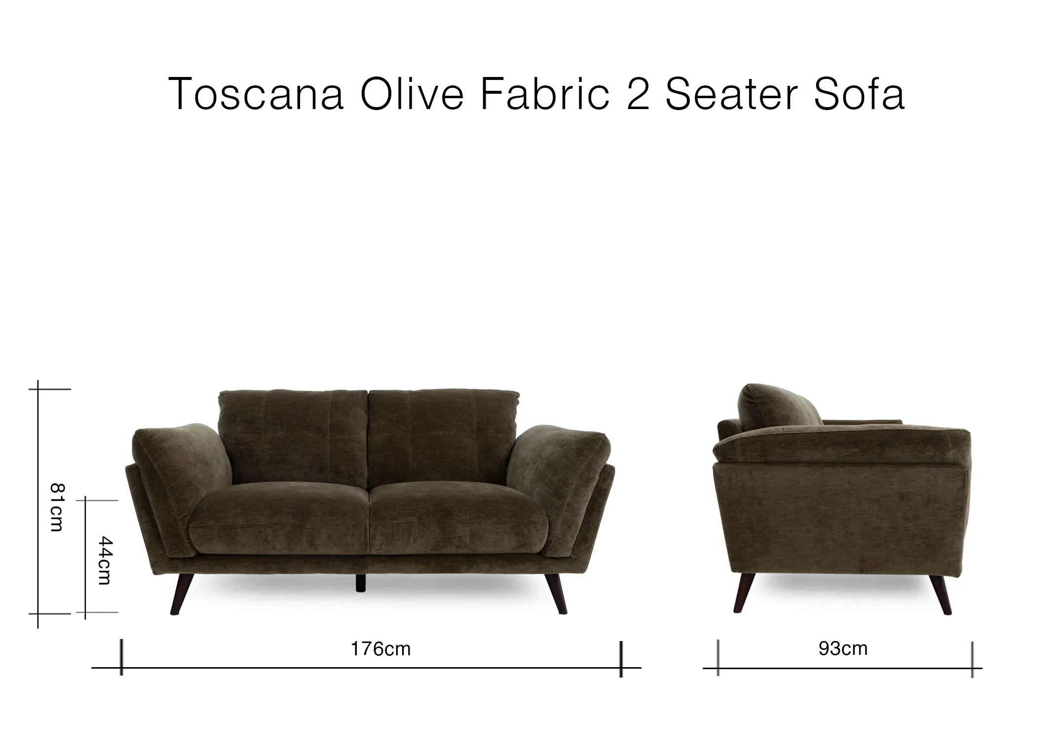 A dimension images of the Toscana 2 Seater sofa with 173cm x 93cm x 81cm