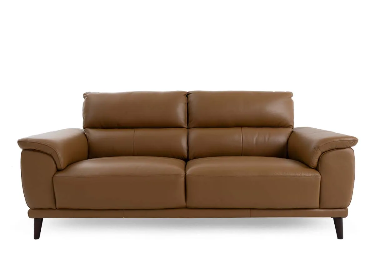 A 2.5 seater leather sofa from EZ Livings Savoy range. Front view of padded seat back and arm cushions